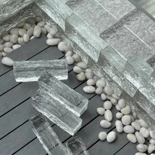 双面冰晶纹水晶砖 长条波纹透明玻璃砖景观建材客厅墙面建筑材料